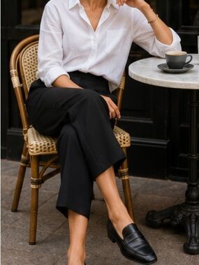 Lafayette Varick Scuba black crop wide leg pants $498. pull on Size L